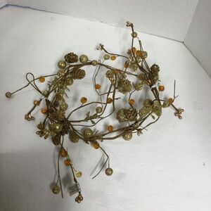 Vintage Gold Glitter Pinecones Orange beaded berry Garland Sz 5 foot